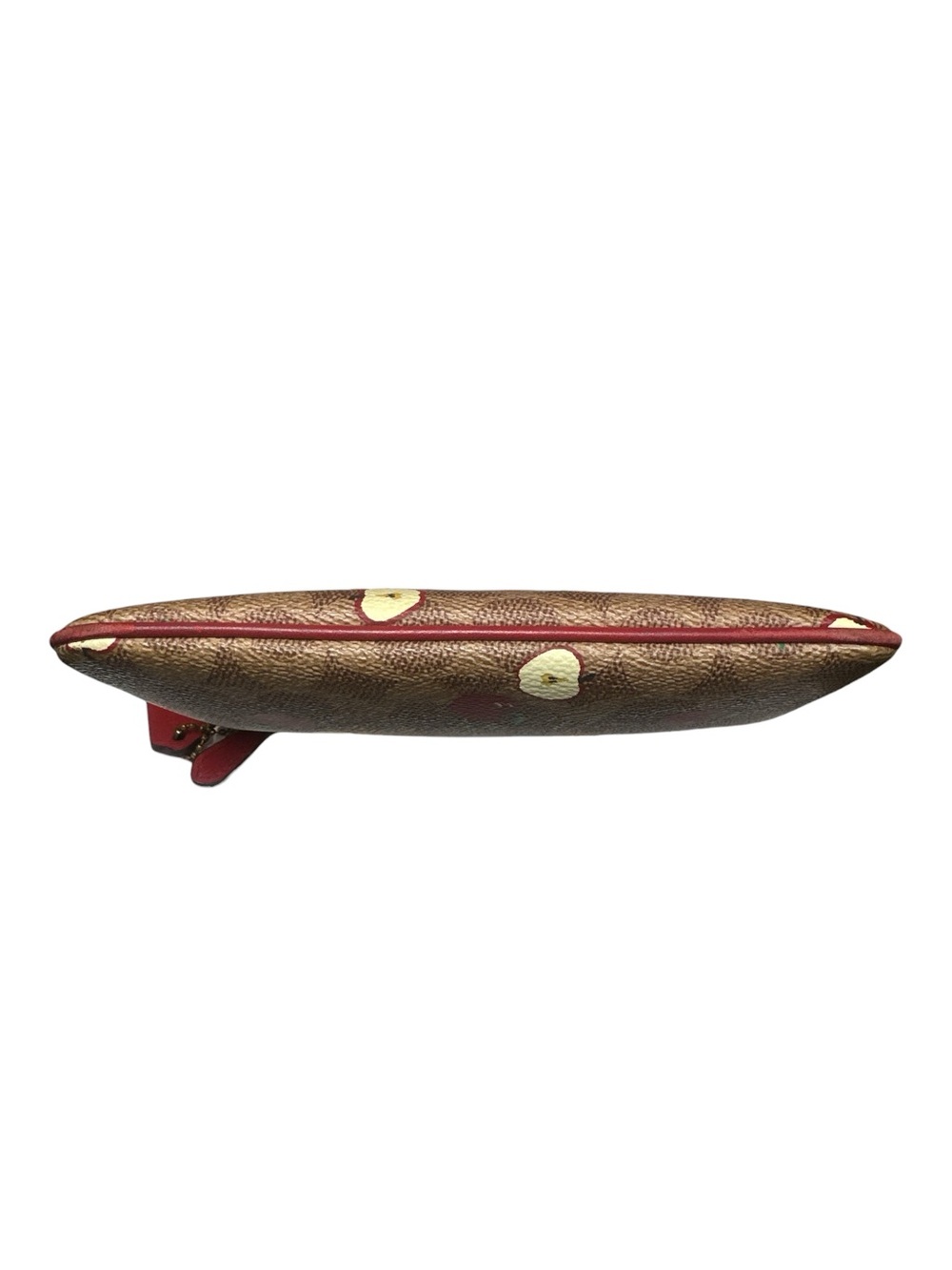 COACH Brown Signature Canvas Wristlet with Red & Cream Apple Print - Picture 6 of 11